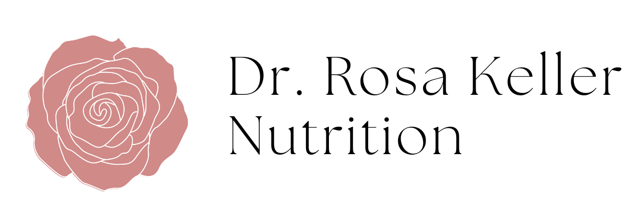 One of Dr. Rosa Keller Nutrition's two logos. This logo has her name spelled out with the rose on the left side