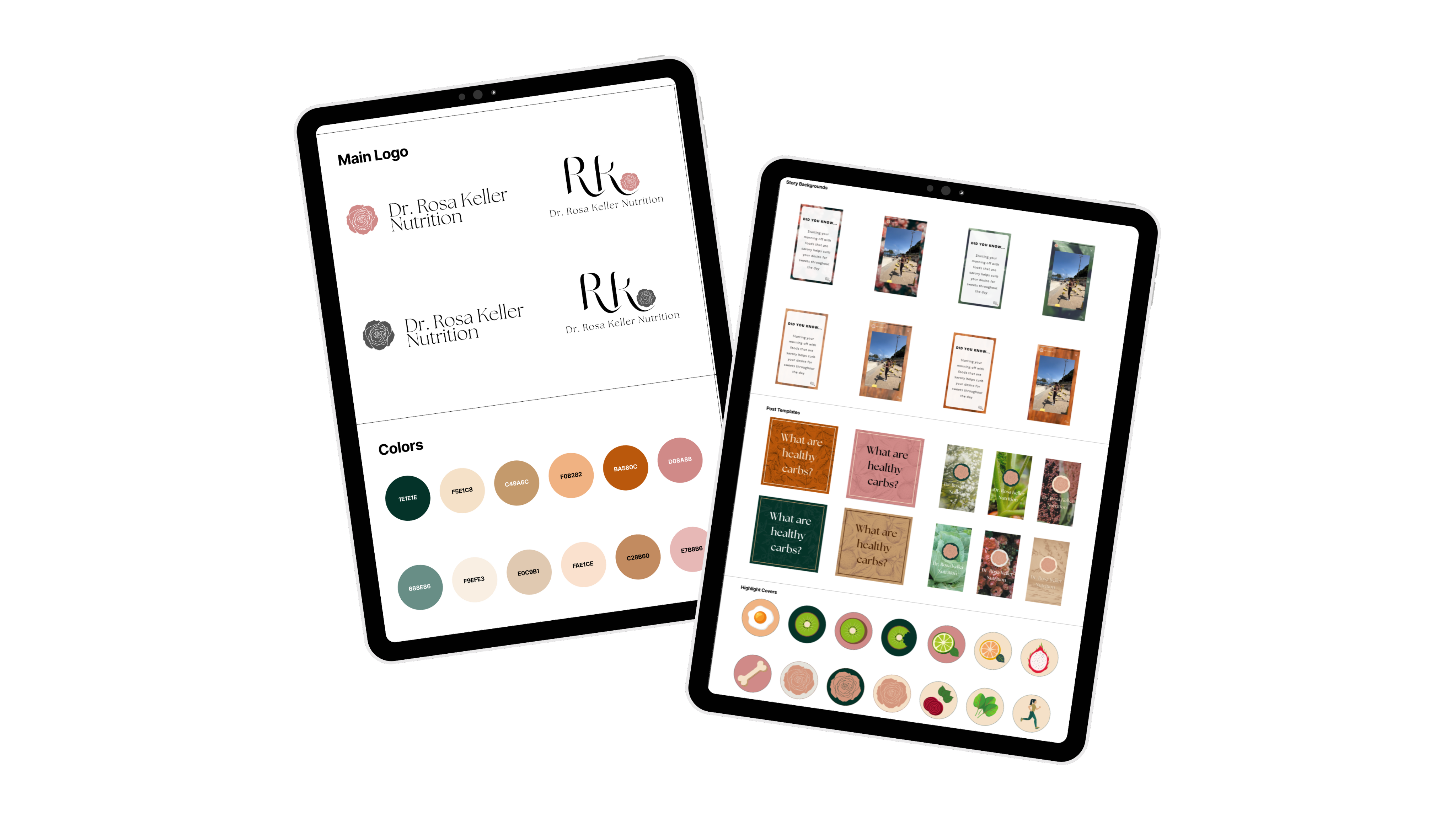 Image of Rosa Keller Nutrition's brand guide on a tablet
