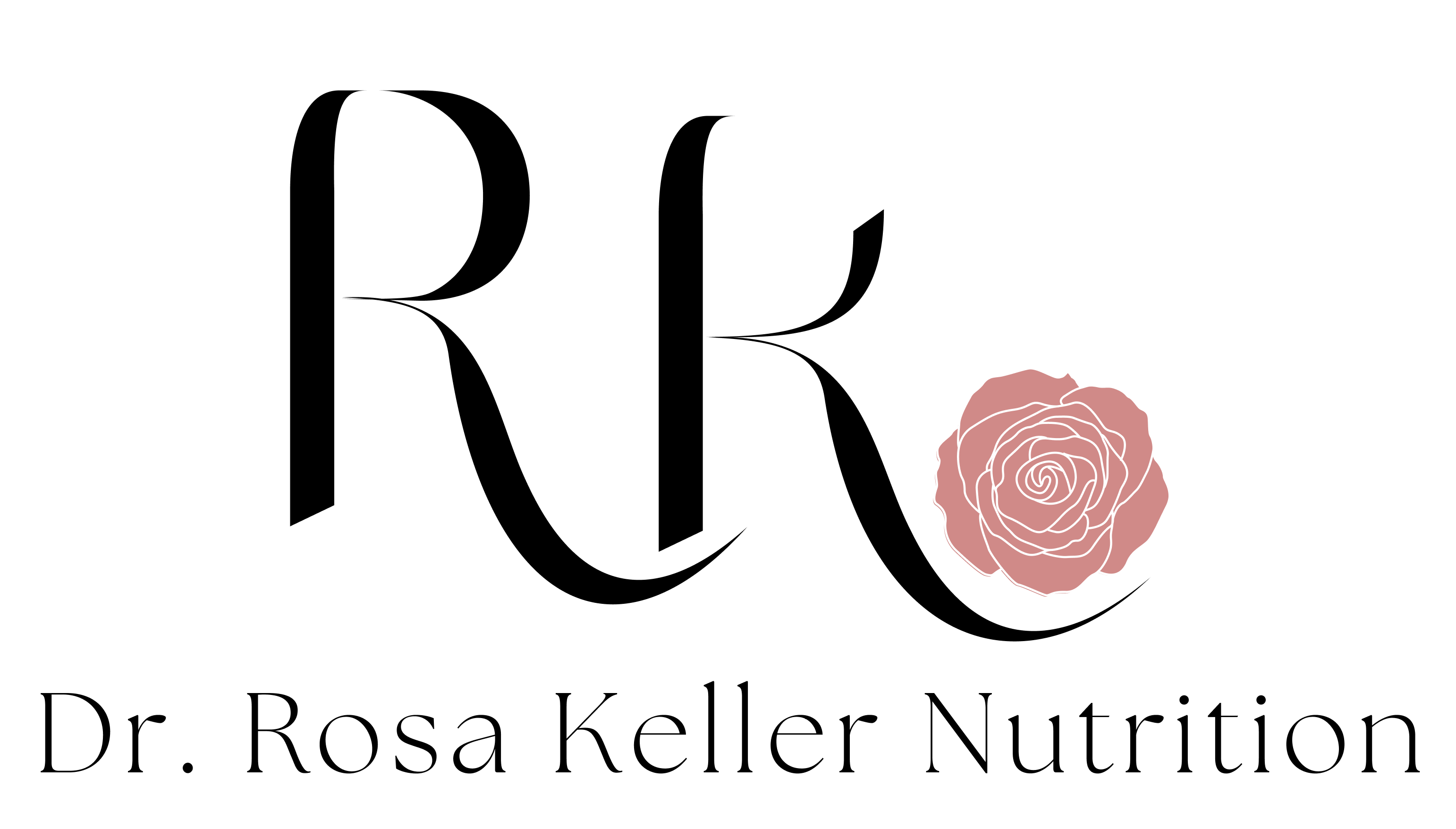 One of Dr. Rosa Keller Nutrition's two logos. This logo has her intials ("RK") with the rose on the right side