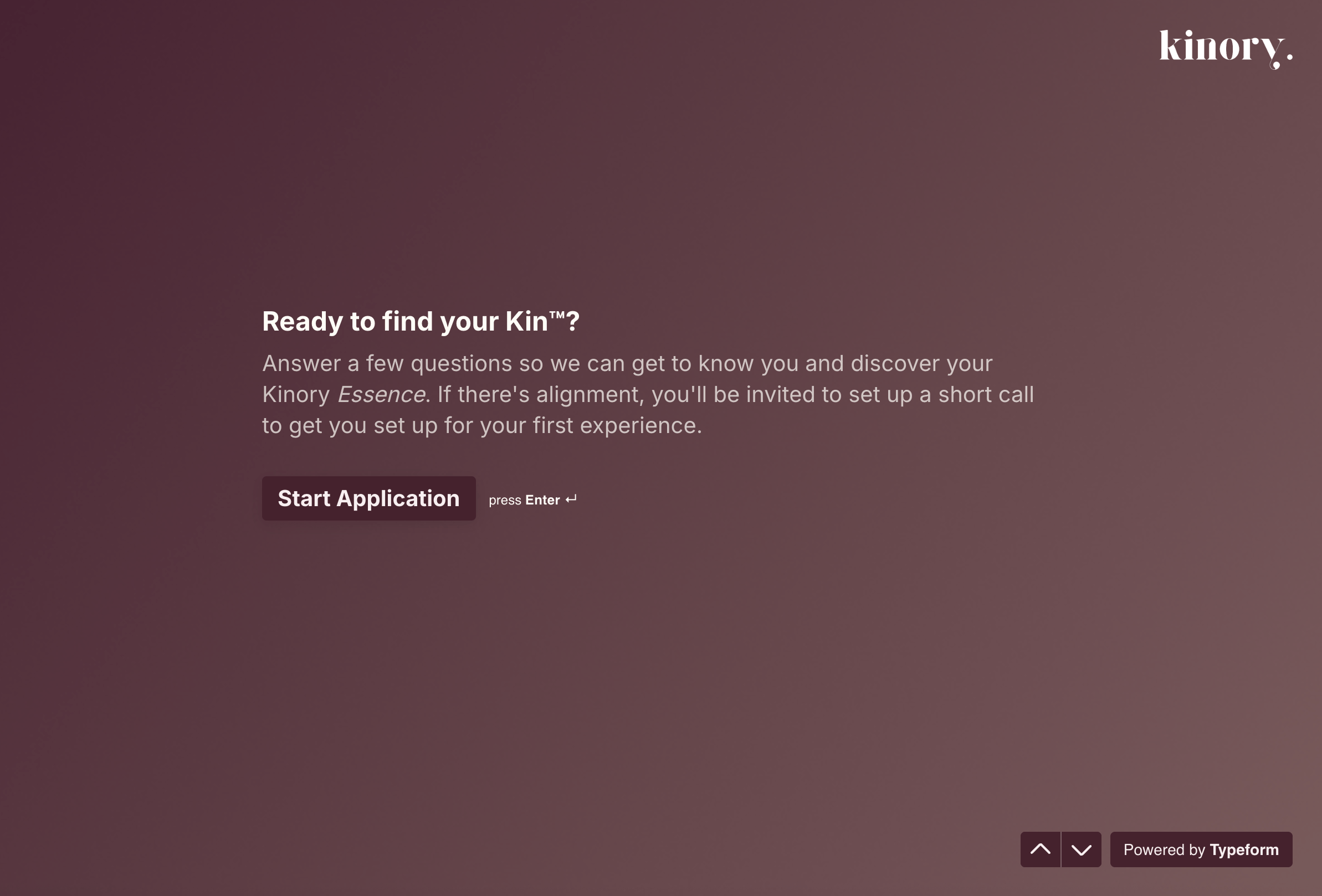 Screen shot of the Kinory "find your Kin" quiz