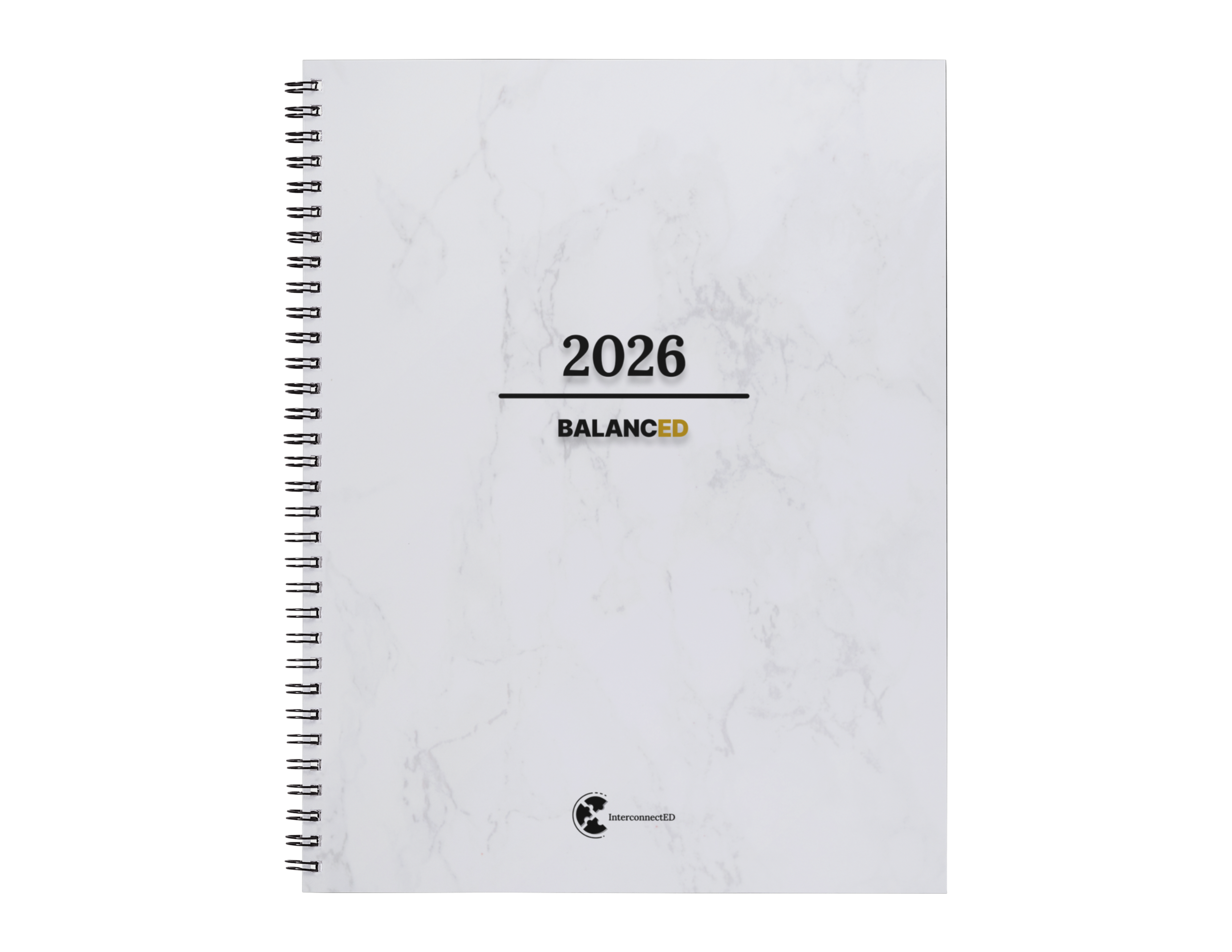 Balanced's planner in white marble