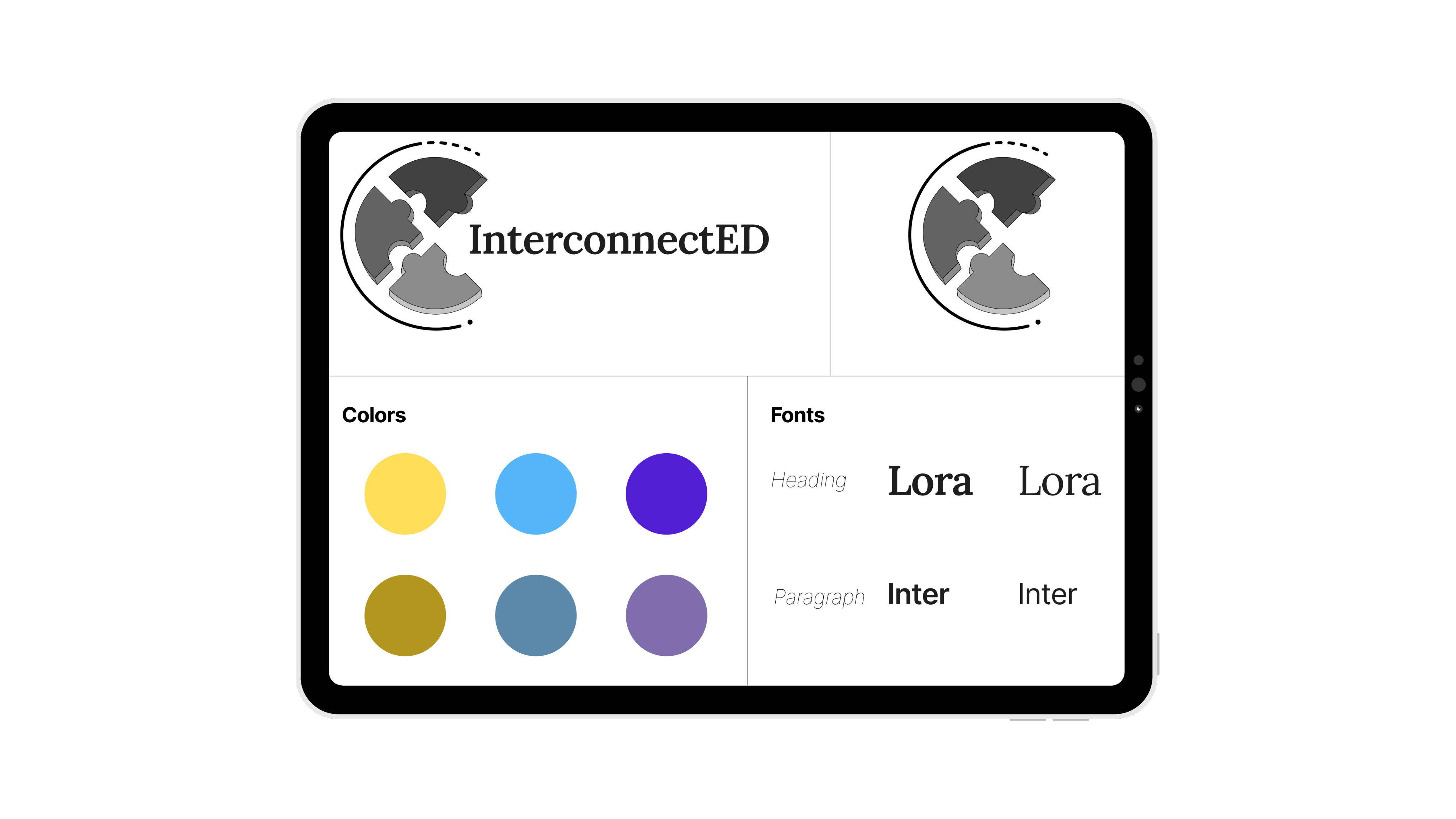 Image of Interconnected's brand guide on a tab;et